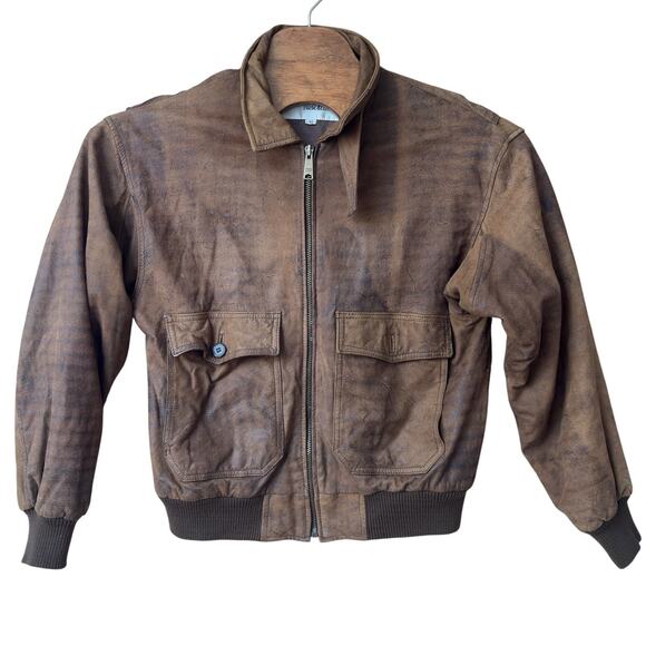 Wilsons Leather Flight Jacket Men's Size 40 XL Brown Distressed Bomber Lined Zip - Picture 1 of 10